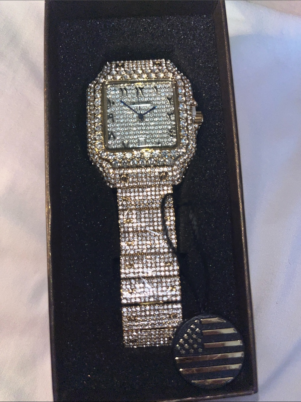 Silver Crystal-Embellished Men's Watch